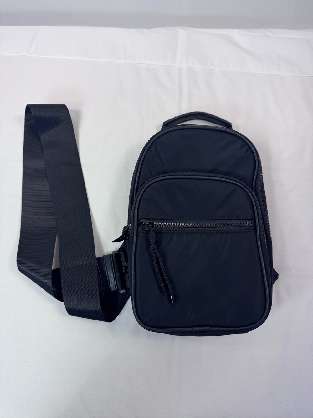 Black Nylon Sling Crossbody Bag Adjustable Strap Multiple Pockets